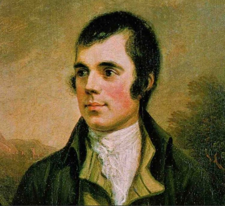 Portrait of Robert Burns with landscape background